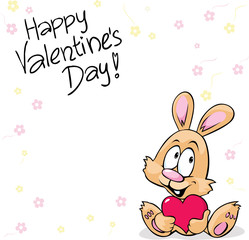 valentines background with flowers and cute bunny holding heart
