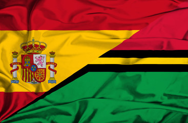Waving flag of Vanuatu and Spain