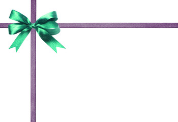 Blue-yellow fabric ribbon and bow. Isolated 