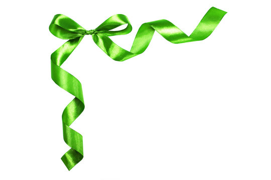 Green ribbon with a bow.Isolated