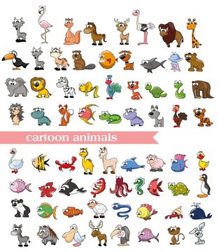 Супер набор векторных милый мультфильм животных