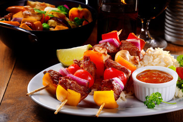 Main Entree Concept - Kebabs on Rice with Sauce
