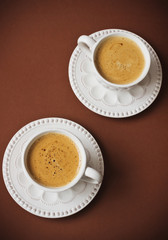 hot coffee in ceramic cups