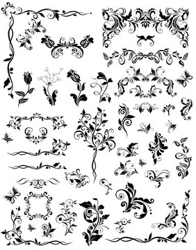 Vintage floral design elements (black and white)