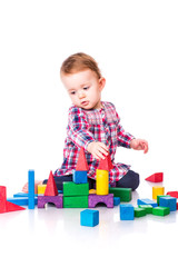 Beautiful baby building with cubes