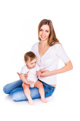 Beautiful baby and mother playing