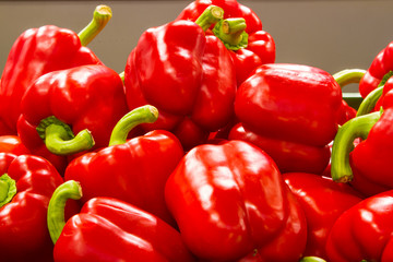 Red bell peppers. Grocery store