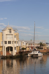 Obraz premium Catamaran moor on at the Knysna waterfront
