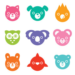 Fototapeta premium set of bright animal and bird face silhouettes isolated