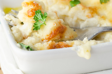 Cauliflower Cheese Dish with Fork