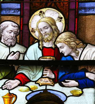 Jesus at Last Supper on Maundy Thursday - Stained Glass in Meche