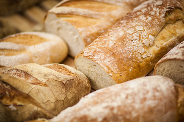 Loafs of bread on a shelf
