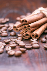 Coffee beans and cinnamon sticks