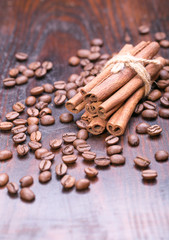 Coffee beans and cinnamon sticks
