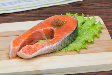 Raw salmon steak