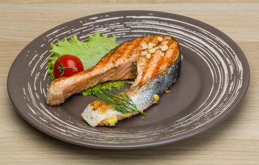 Grilled salmon steak
