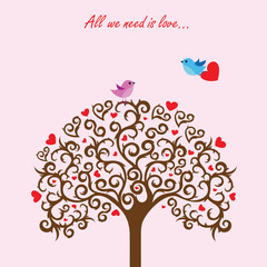 Love tree and birds in love