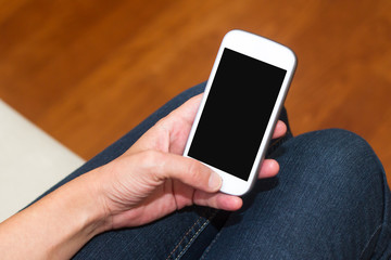 Hand Holding Smart Phone with Blank Screen