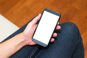 Hand Holding Smart Phone with Blank Screen