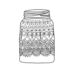 Sketch of hand drawn jar with lace
