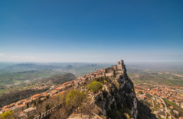 Fototapeta na wymiar Panoramic view Fortress of Guaita (Rocca della Guaita), castle i