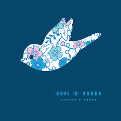 Vector blue and pink kimono blossoms bird silhouette pattern