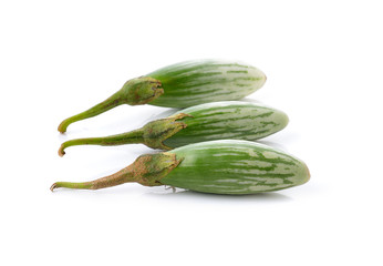 Fresh green eggplants on white background