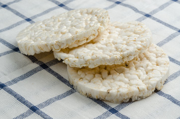 rice cake, puffed rice on table cloth
