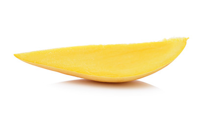 Slice of mango on a white background.