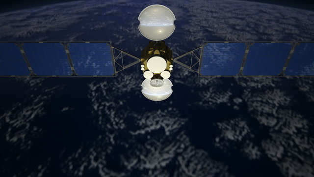 Communications satellite in orbit over Earth, view 4