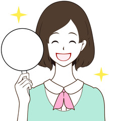 女性　ボード　笑顔