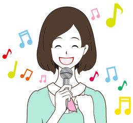 女性　歌う　笑顔