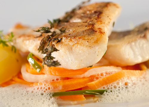 Fried Pike Perch Fillet With Vegetables.