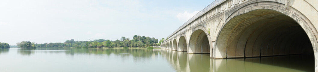 Fototapeta na wymiar Panorama of lake and bridge