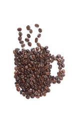 Roasted coffee beans in coffee mug shape