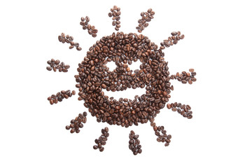 Roasted coffee beans in smile sun shape