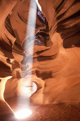 Antelope Canyon Seen With Rays of Sunlight Coming from Ceiling