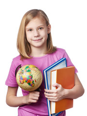 Girl with globe and textbooks