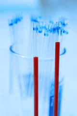 Blood sampling with needle for analysis take with blue filter