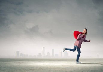 Woman with red bag