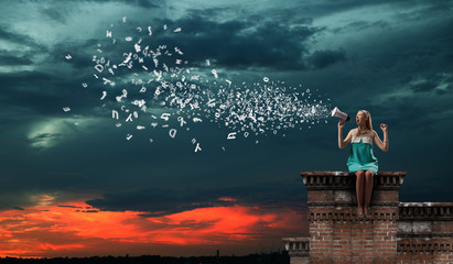 Woman with megaphone