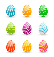 Easter set colorful ornamental eggs isolated on white background