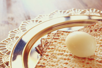 top view of passover background. matzoh (jewish passover bread) 