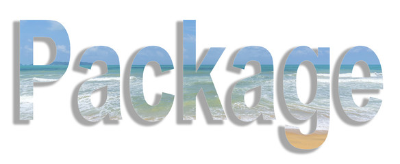 Package word in beach background