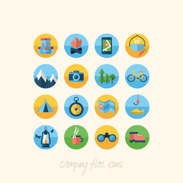 Camping flat icons set for design