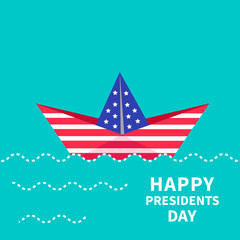Presidents Day background Paper boat. Dash line