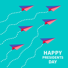 Six paper planes Dash line  Presidents Day background