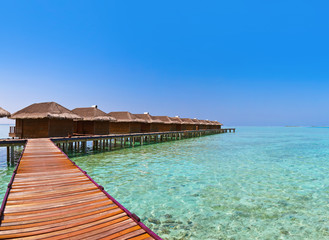 Bungalows on tropical Maldives island