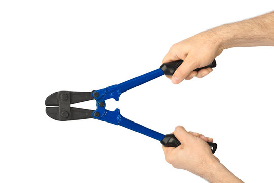 Hand with tool bolt cutters