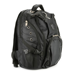 Naklejka premium black backpack isolated on white